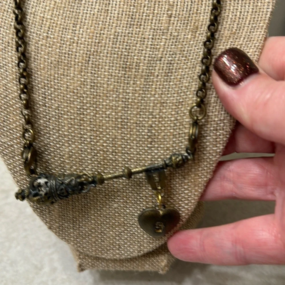 Brass key heart locket necklace